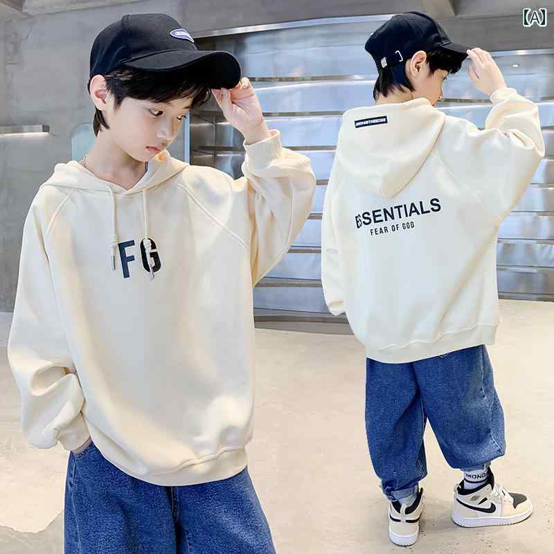 男の子 トップス カジュアル おしゃれ スウェットシャツ 春秋 白 ストリート フード 秋