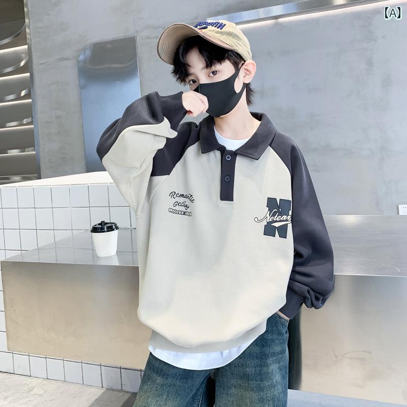 男の子 トップス カジュアル おしゃれ 秋 ポロシャツ トレンディ 秋 ストリート セーター