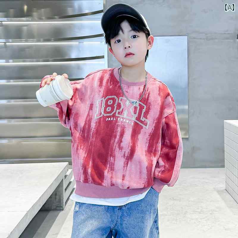 男の子 トップス カジュアル おしゃれ スウェットシャツ レッド 秋 クール 秋 トレンディ