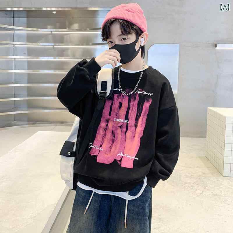 男の子 トップス カジュアル おしゃれ スウェットシャツ 春秋 トップス スクール 秋 長袖 トレンディ