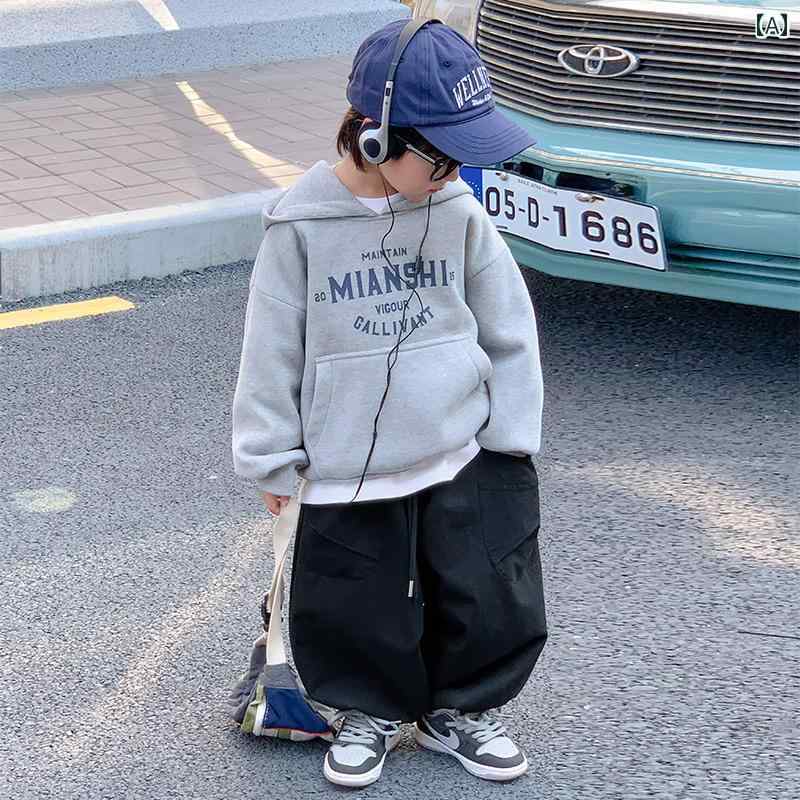 男の子 トップス カジュアル おしゃれ 冬 フード スウェットシャツ 秋冬 起毛 厚手 トップス 冬 トレンド