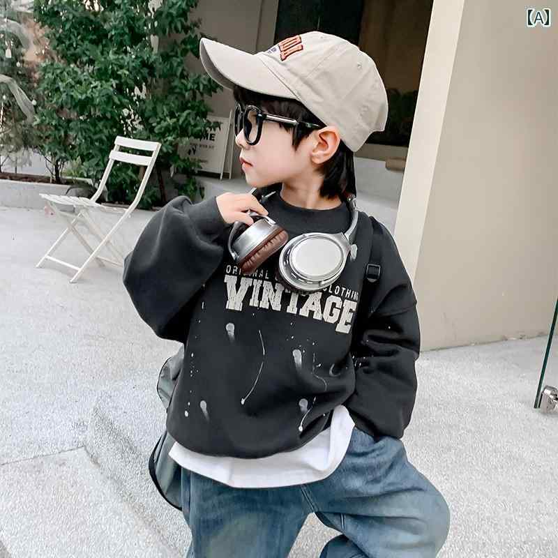 男の子 トップス カジュアル おしゃれ 冬 起毛 スウェットシャツ 厚手 起毛 トップス 冬服 トレンディ