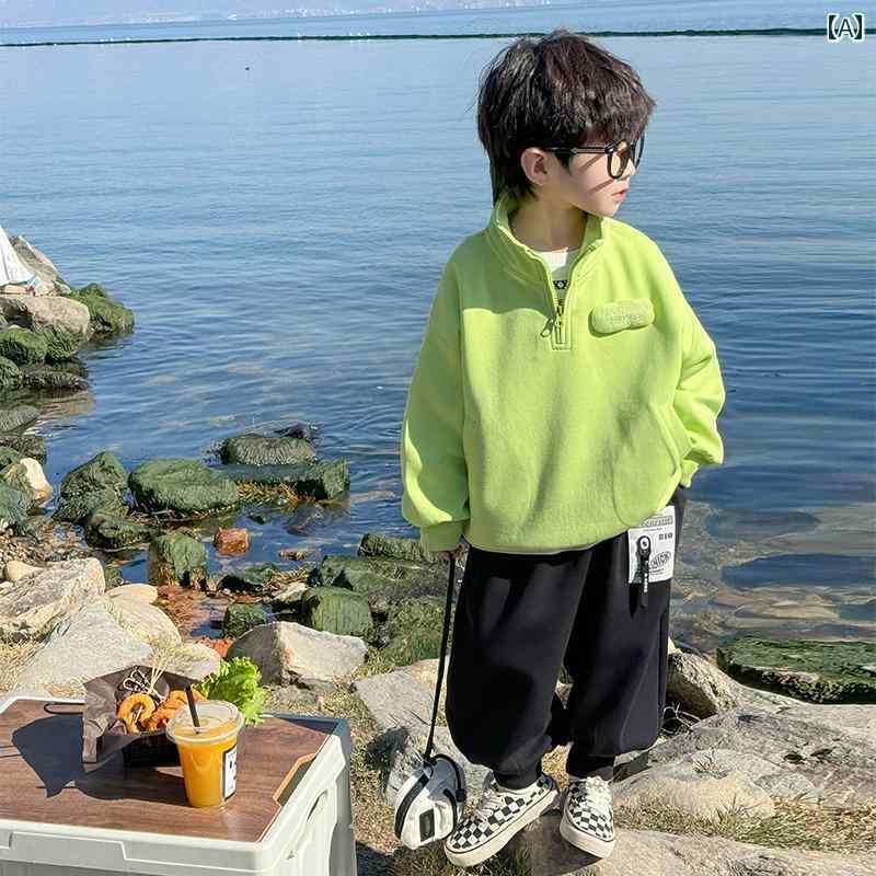 男の子 トップス カジュアル おしゃれ トレーナー 秋服 春秋 ベビートップス 秋 緑 服 トレンディ