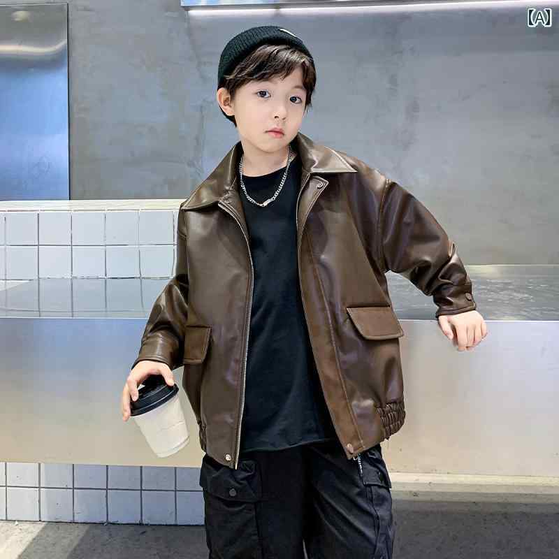 アウター 男の子 おしゃれ カジュアル キッズ コート 春秋 ウォッシュ フリー レザージャケット