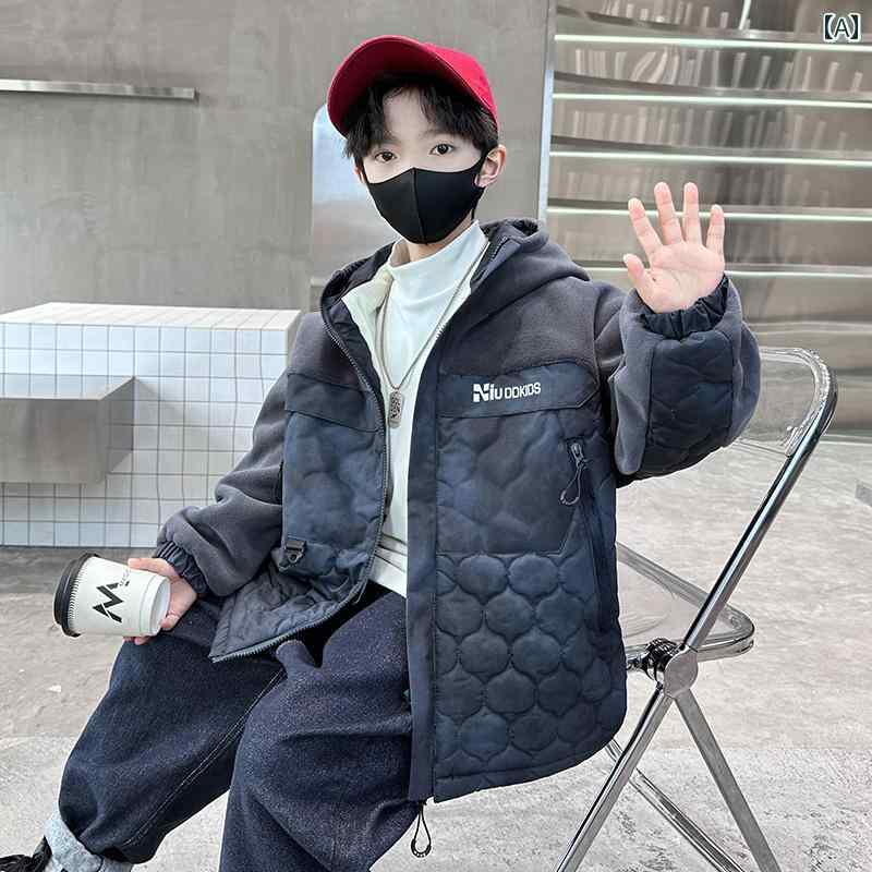アウター 男の子 おしゃれ カジュアル キッズ フリースジャケット 秋冬 キルティング 厚手 フード ウィンドブレーカー