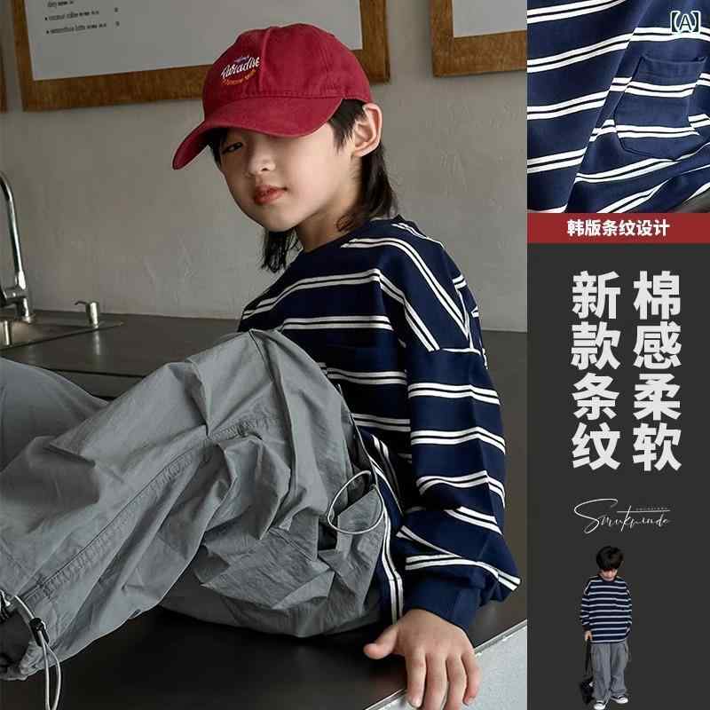 男の子 トップス カジュアル おしゃれ 秋 ストライプ スウェットシャツ Tシャツ 秋 クール