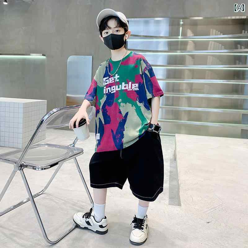 セットアップ 男の子 おしゃれ カジュアル 夏 ボーイズ ストリート 半袖 トレンディ