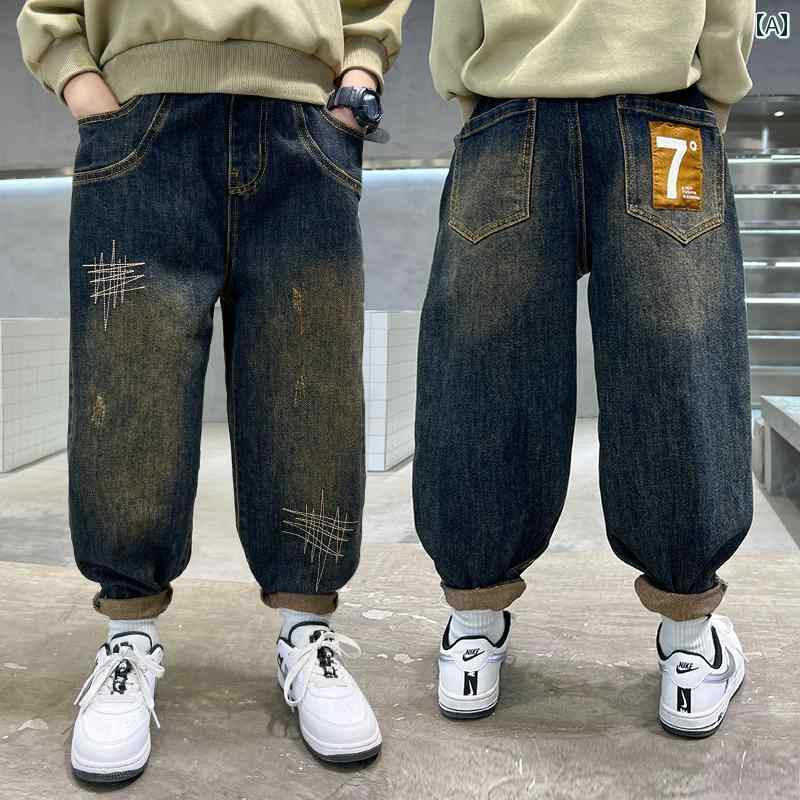 子供服 男の子ズボン キッズ ファッション カジュアル パンツ おしゃれ ボーイズ ジーンズ 秋冬 秋服 ボーイズ 起毛 厚手 春秋 トレンディ