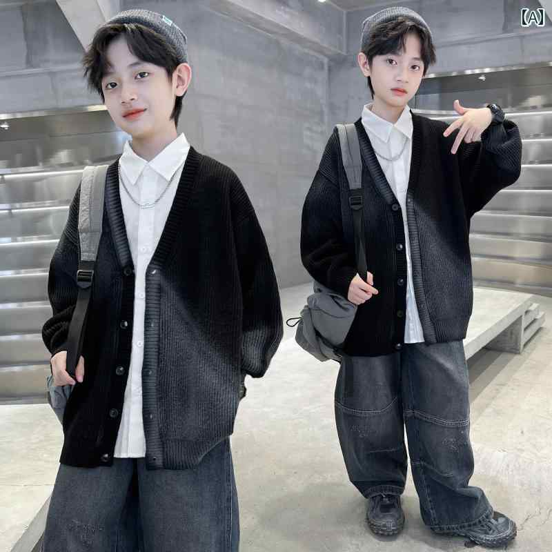 男の子 トップス カジュアル おしゃれ セーター 秋 ニットカーディガン ジャケット クール 秋服 トレンド