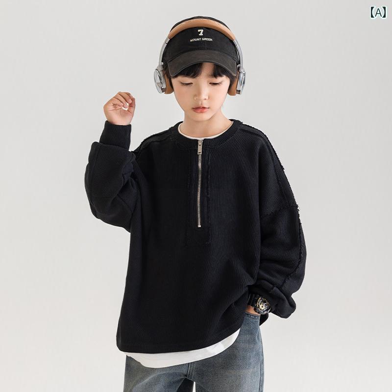 男の子 トップス カジュアル おしゃれ ハーフ ジップセーター 春秋 韓国 秋 セーター