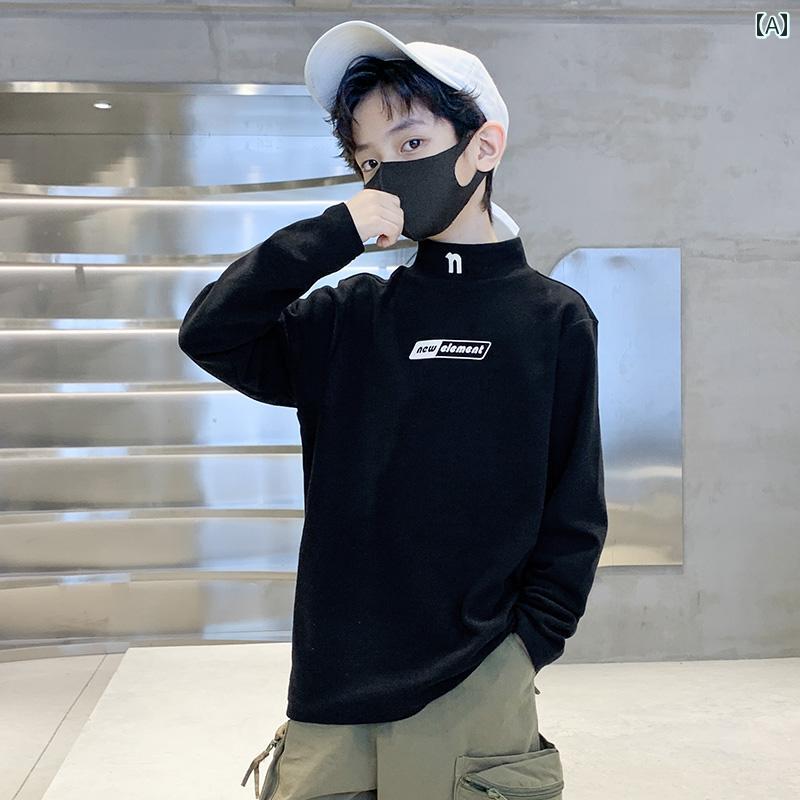 男の子 トップス カジュアル おしゃれ ハーフ タートル カラー ジャー マン 起毛 シャツ 秋冬 長袖 Tシャツ 一体 起毛 Tシャツ