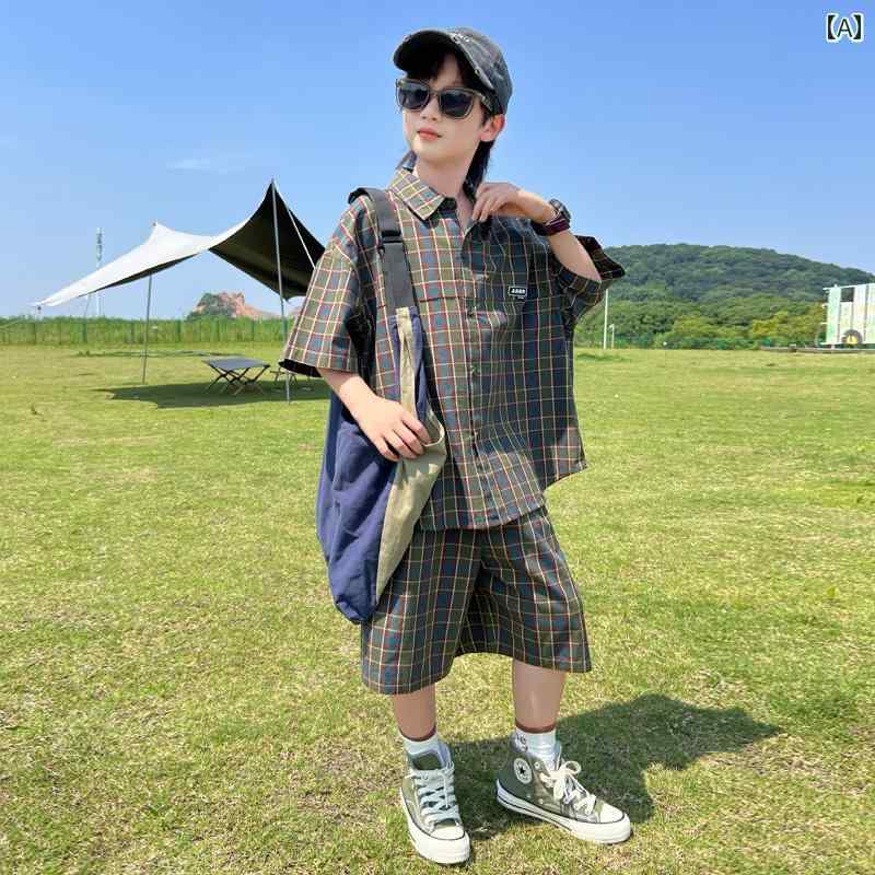 セットアップ 男の子 おしゃれ カジュアル 夏 シャツ チェック 半袖 ビッグ ファッション トレンド