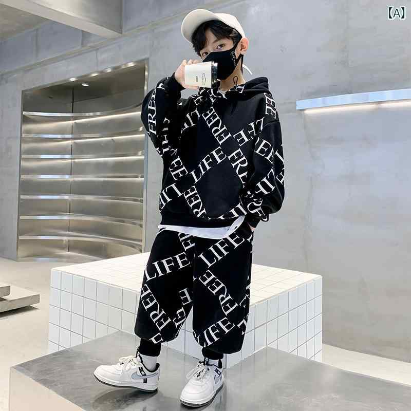 セットアップ 男の子 おしゃれ カジュアル キッズ 秋 ストリート 春秋 クール フード スウェットシャツ