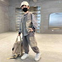 セットアップ 男の子 おしゃれ カジュアル キッズ 春秋 ベスト ストライプ トレーナー 秋 3 点セット