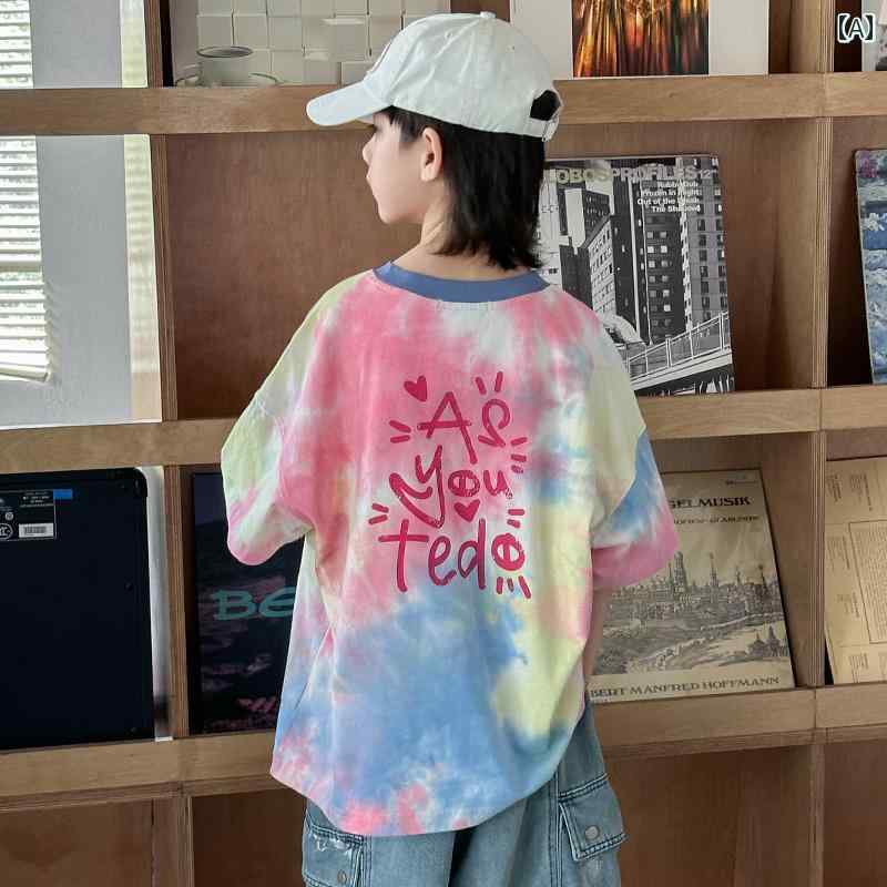 男の子 ファッション ボーイズ 子供 夏 おしゃれ カジュアル ボーイズ タイダイ柄 半袖 Tシャツ コットン 半袖 トップス