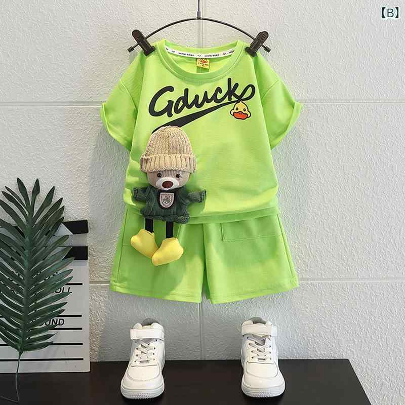セットアップ 男の子 おしゃれ カジュアル 夏 リトル イエロー アヒル 半袖 カジュアル 赤ちゃん 薄手 涼しい 涼しい