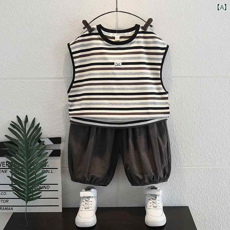 セットアップ 男の子 おしゃれ カジュアル 夏 ノースリーブ ベビー ベスト 2点 セット トレンディ