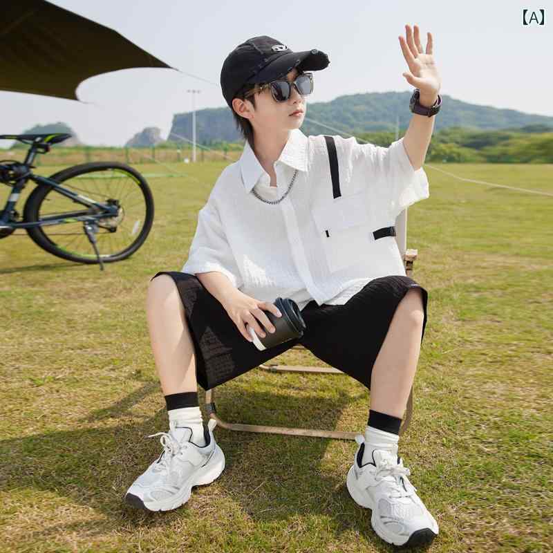 セットアップ 男の子 おしゃれ カジュアル 夏 薄手 涼しい 涼しい 半袖 シャツ 大きめ スポーティ