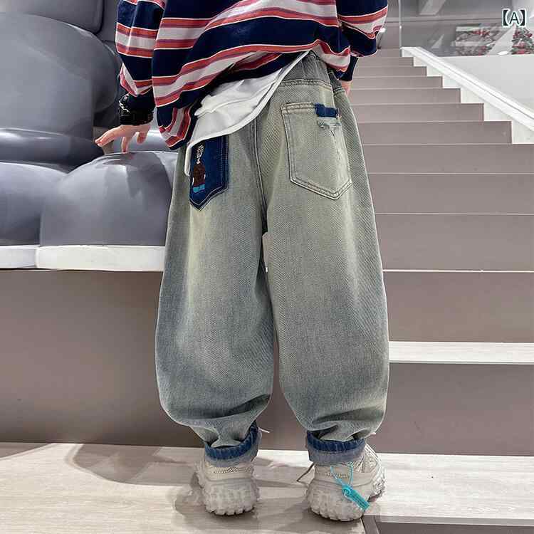 子供服 男の子ズボン キッズ ファッション カジュアル パンツ おしゃれ 大きめ 秋 ジーンズ トレンディ 春秋