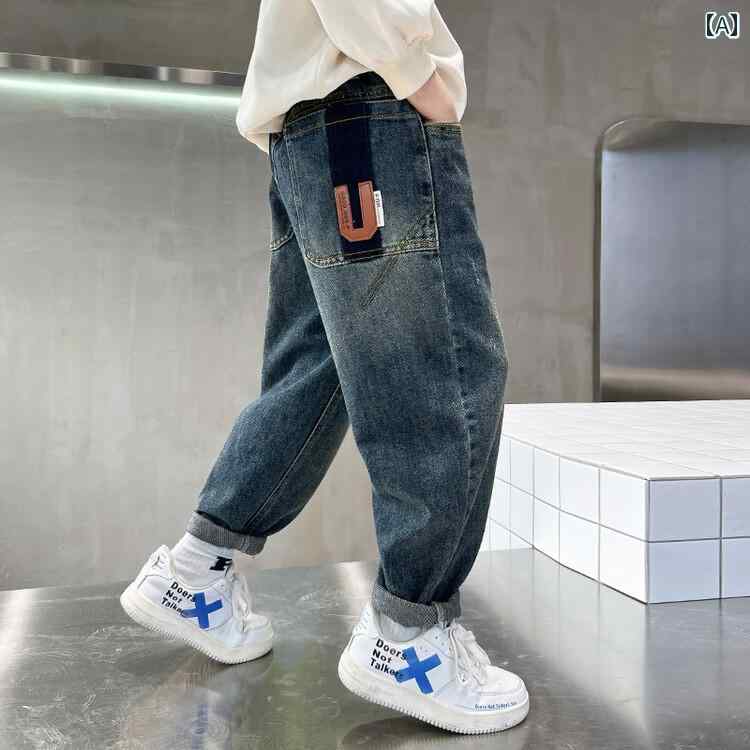 子供服 男の子ズボン キッズ ファッション カジュアル パンツ おしゃれ 秋 ジーンズ 大きめ 春秋 トレンディ