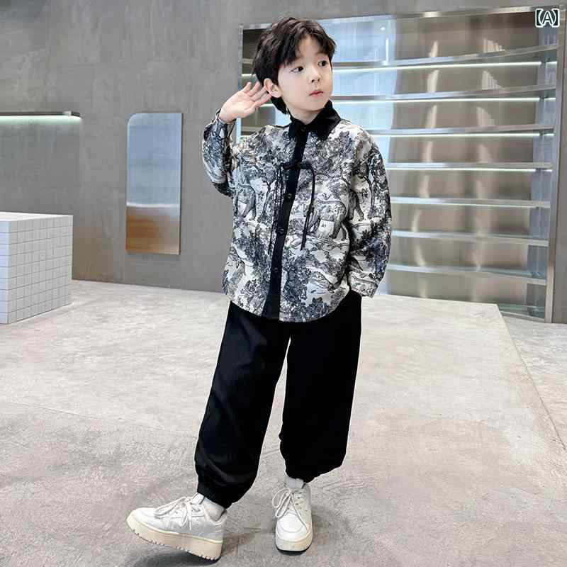セットアップ 男の子 おしゃれ カジュアル キッズ 秋 大きめ 春秋 唐 国 漢 トレンド