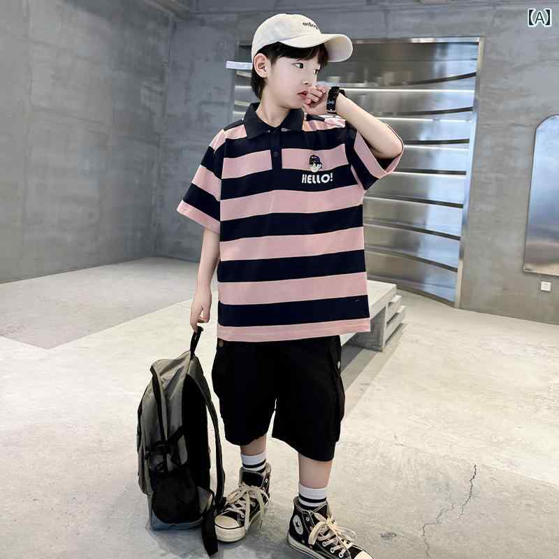 セットアップ 男の子 おしゃれ カジュアル 夏 ポロシャツ 半袖 綿 トレンディ 大きめ ショートパンツ 2点 セット