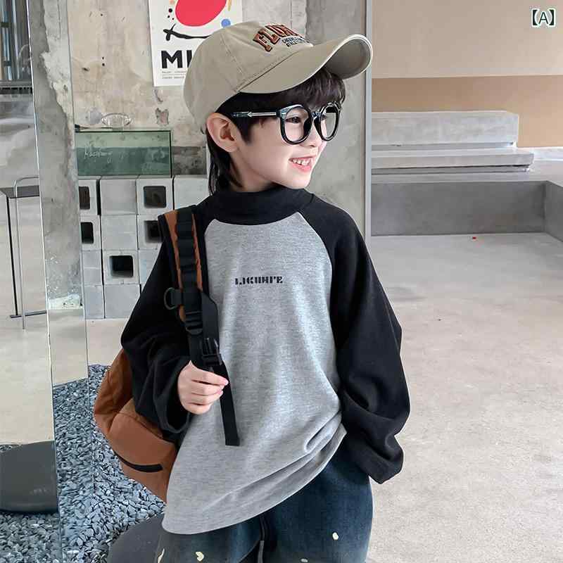 男の子 トップス カジュアル おしゃれ 長袖 Tシャツ 冬 秋冬 起毛 厚手 ハーフ タートルネック シャツ ..