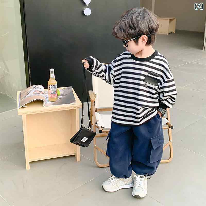 男の子 トップス カジュアル おしゃれ Tシャツ 長袖 ストライプ ボトム シャツ 春秋 Tシャツ 秋服