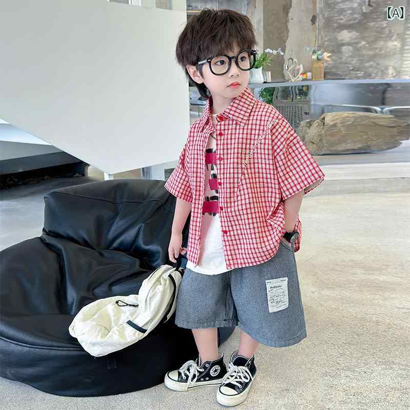 男の子 ファッション ボーイズ 子供 夏 おしゃれ カジュアル 半袖 シャツ チェック シャツ 薄手 涼しい 涼しい トップス