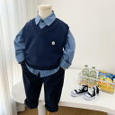 セットアップ 男の子 おしゃれ カジュアル キッズ カレッジ ベスト シャツ パンツ 3点セット 小 サイズ カジュアルスタイリッシュ