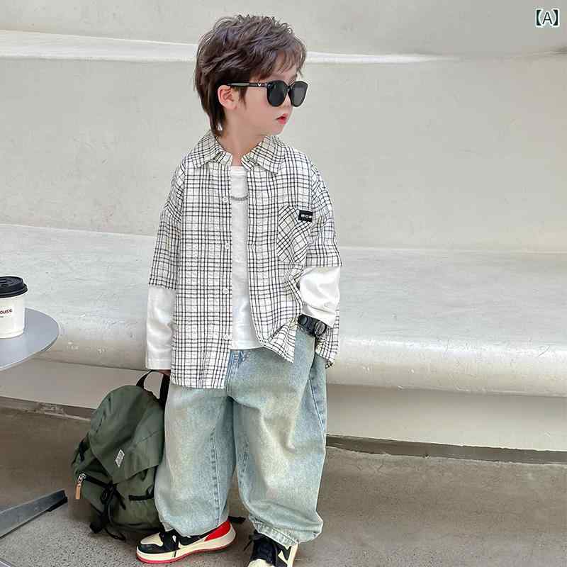 キッズ ファッション 男の子 トップス カジュアル おしゃれ シャツ 秋 西洋 チェック フェイク セットアップ 秋 シャツ