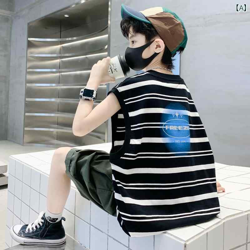 男の子 ファッション ボーイズ 子供 夏 おしゃれ カジュアル ベストノースリーブ Tシャツ 服 綿 トレンディ Tシャツ