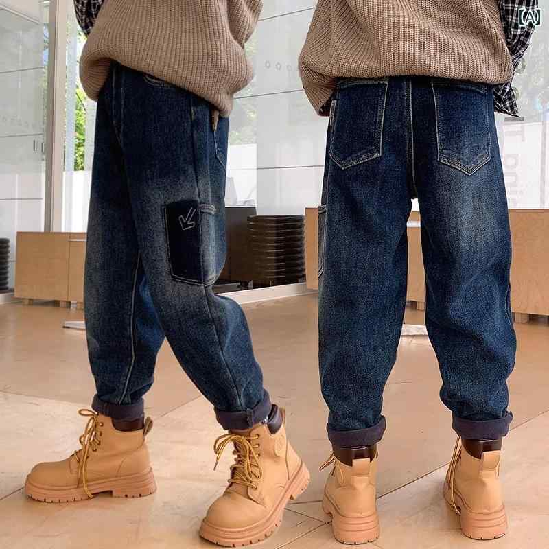 子供服 男の子ズボン キッズ ファッション カジュアル パンツ おしゃれ 春秋冬 秋服 大きめ 起毛 ジーンズ