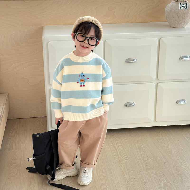 男の子 トップス カジュアル おしゃれ セーター 春秋 セーター プルオーバー ベビー ストライプ セーター