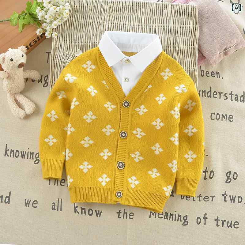 キッズ ファッション 男の子 トップス カジュアル おしゃれ セーター 秋冬 ニットカーディガン フェイク セットアップ ベビー セーター コート 春秋