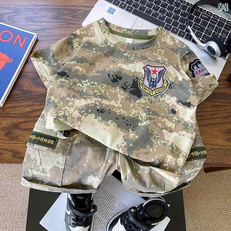 セットアップ 男の子 おしゃれ カジュアル 夏 ボーイズ 薄着 ベビー 半袖 迷彩 パフォーマンス
