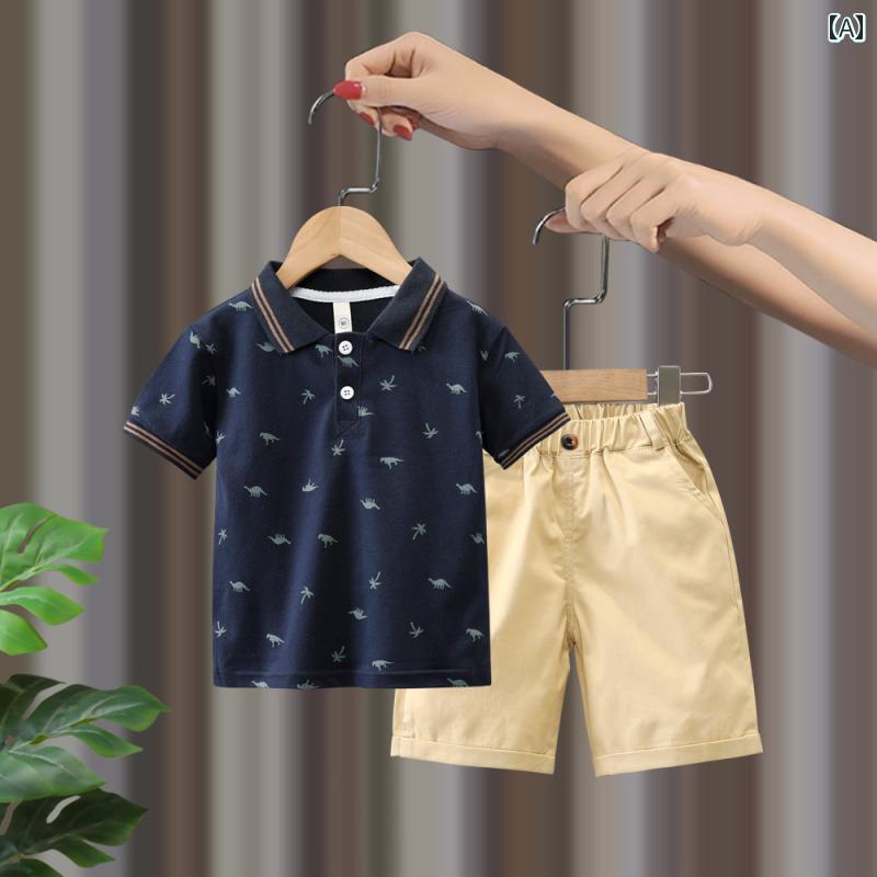 セットアップ 男の子 おしゃれ カジュアル 夏 ボーイズ スポーツウェア 綿 半袖 Tシャツ 2枚 セット ベビー ボーイ ポロシャツ