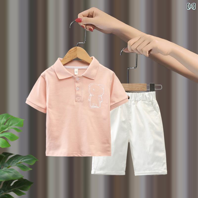 セットアップ 男の子 おしゃれ カジュアル 夏 ボーイズ 半袖 ポロシャツ セット Tシャツ 2点 セット ストリート ベビー