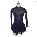 フィギュア スケート 衣装 子供 女子 大人 レディース 服 パフォーマンス 服 競技 スカート ネイビーブルー 長袖