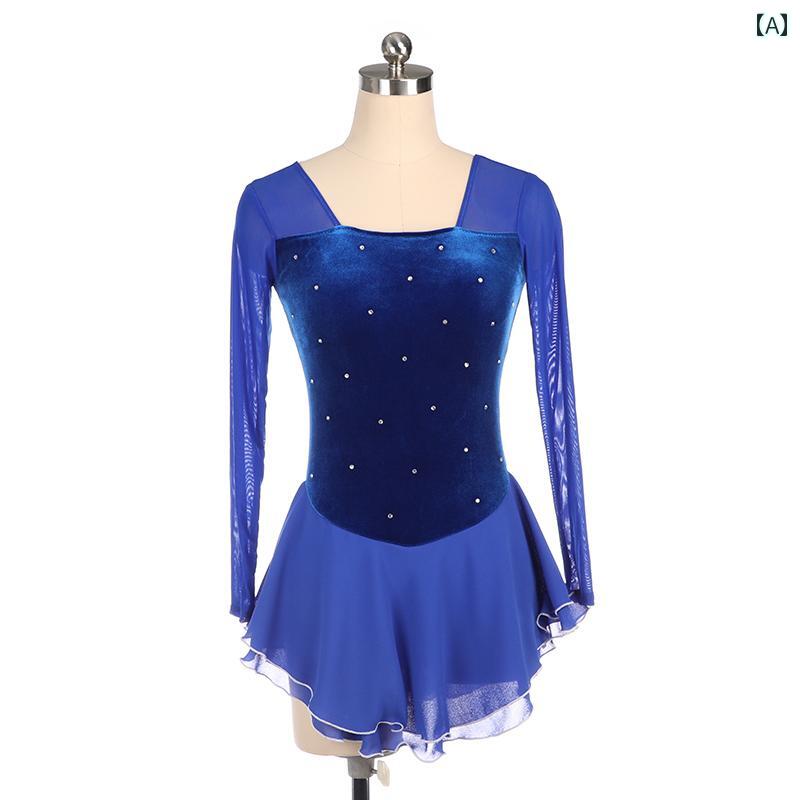 フィギュア スケート 衣装 子供 女子 大人 レディース 服 パフォーマンス 競技 スカート サファイア ブルー 光沢