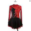 フィギュア スケート 衣装 子供 女子 大人 レディース パフォーマンス 服 スケート 服 競技 スカート 黒 赤 立体 花柄