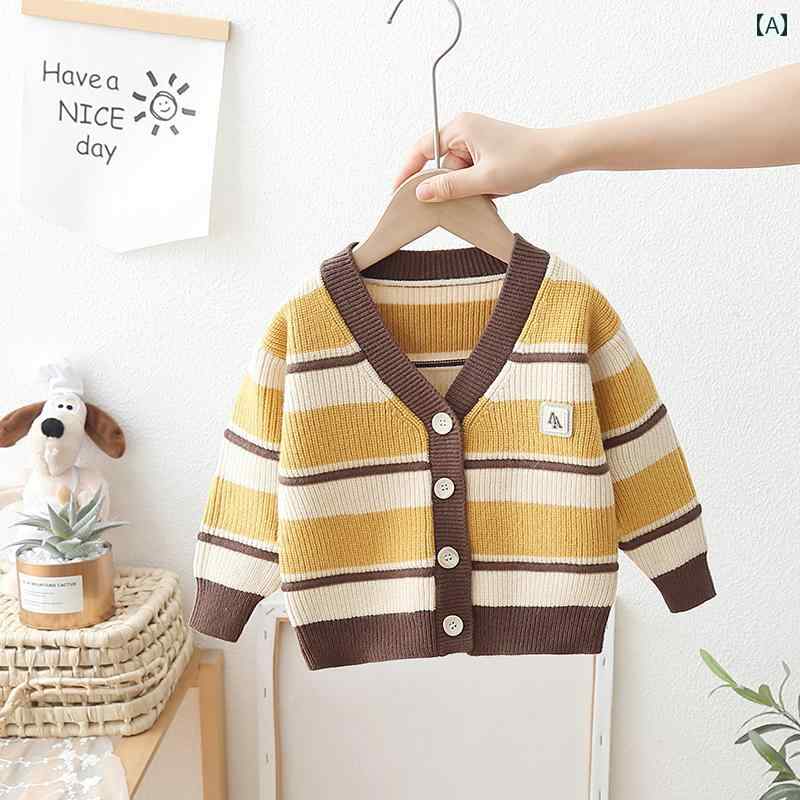 男の子 トップス カジュアル おしゃれ カーディガン セーター 秋 ストライプ アウター ベビー ニット ジャケット