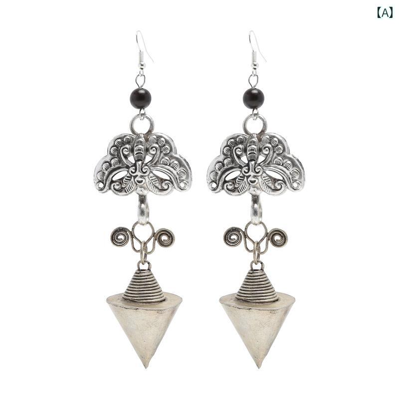 レディース アクセサリー エスニック チャイナ 風 レトロ エレガント ミャオ族 シルバー イヤリング