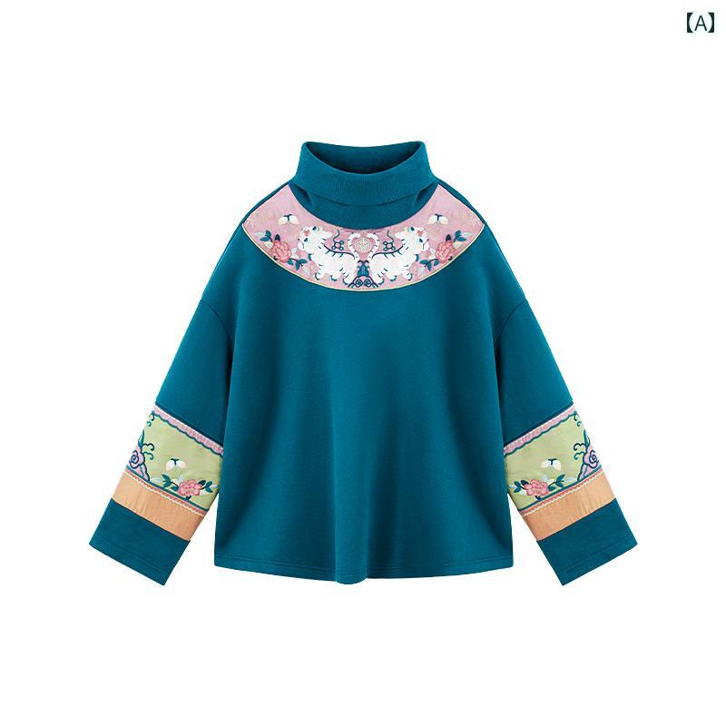 レディース ファッション 冬 タートルネック 刺繍 ファッション フリーストレーナー