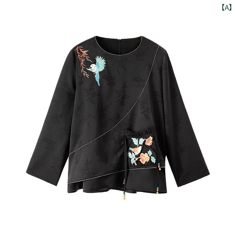 レディース ファッション 中国 ィ 刺繍 トップスス チャイナ風 スカート(4)