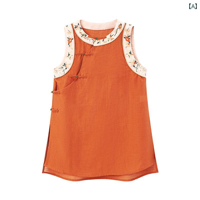 レディース ファッション 新 エスニック 夏 アウター レングス レトロ 刺繍 ベスト