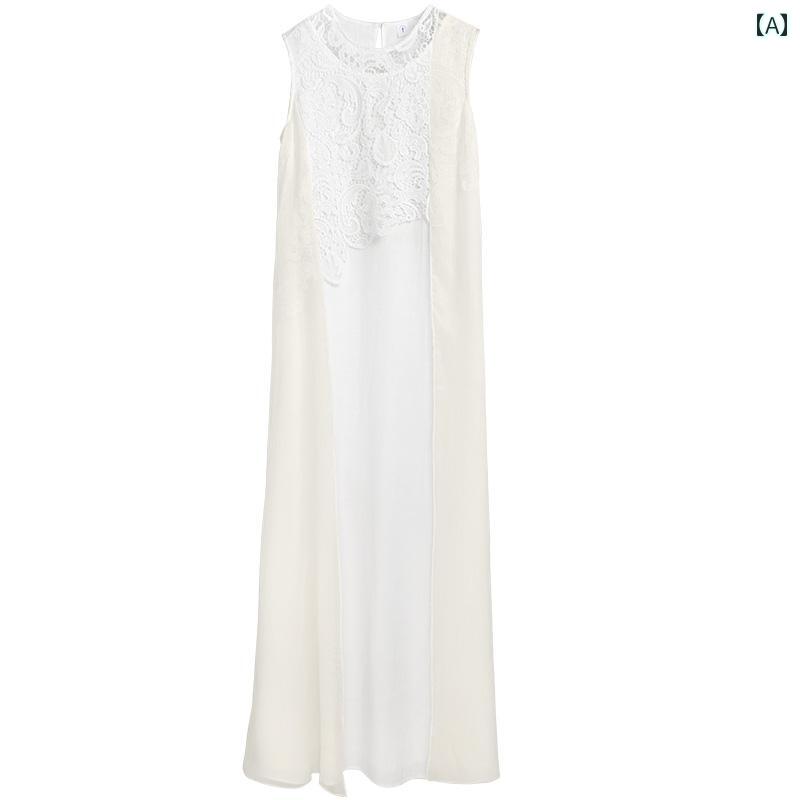 レディース ファッション エスニック 新 チャイナ風 レース ラウンドネックノースリーブ ドレス