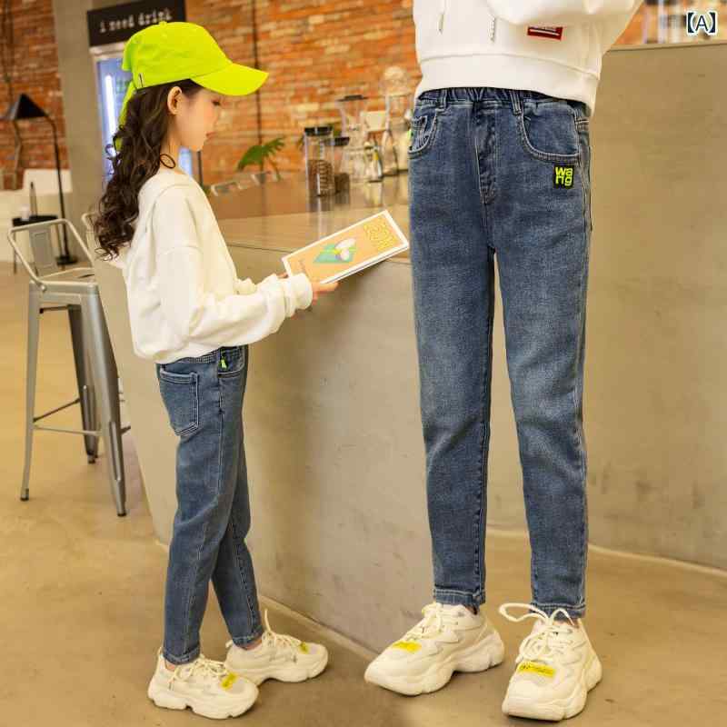 ズボン 女の子 キッズ パンツ カジュアル おしゃれ 秋服 大きめ スリム 春秋 デニム クロップド