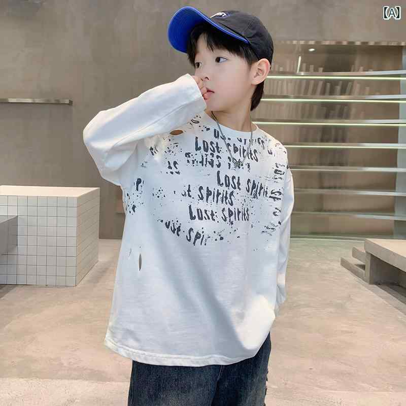 男の子 トップス カジュアル おしゃれ 秋 スウェットシャツ 春秋 Tシャツ 韓国 大きめ 秋 長袖 服 トレンディ