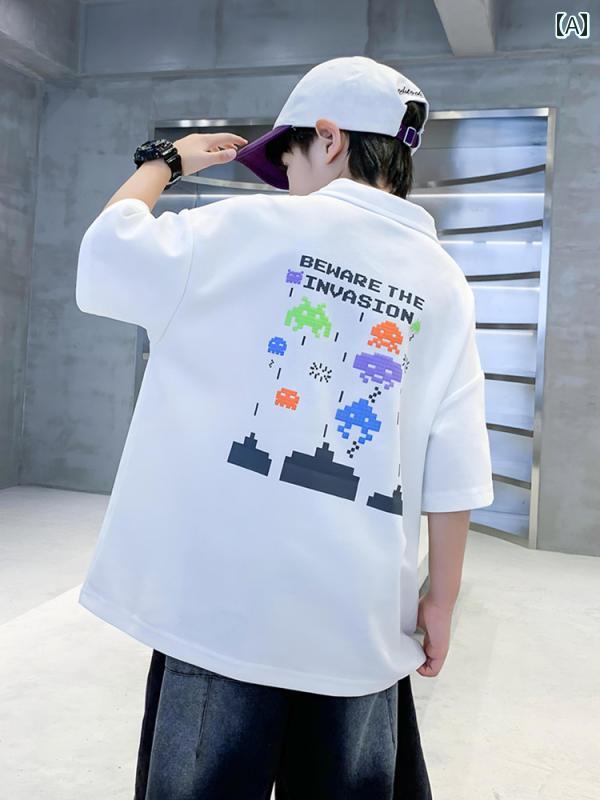 男の子 ファッション ボーイズ 子供 夏 おしゃれ カジュアル ボーイズ グリーン 半袖 Tシャツ 薄手 涼しい 涼しい ポロシャツ ボーイズ トップス トレンディ Tシャツ